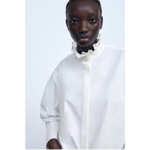 Zara Ruffled Collar Jewel Button Poplin Shirt